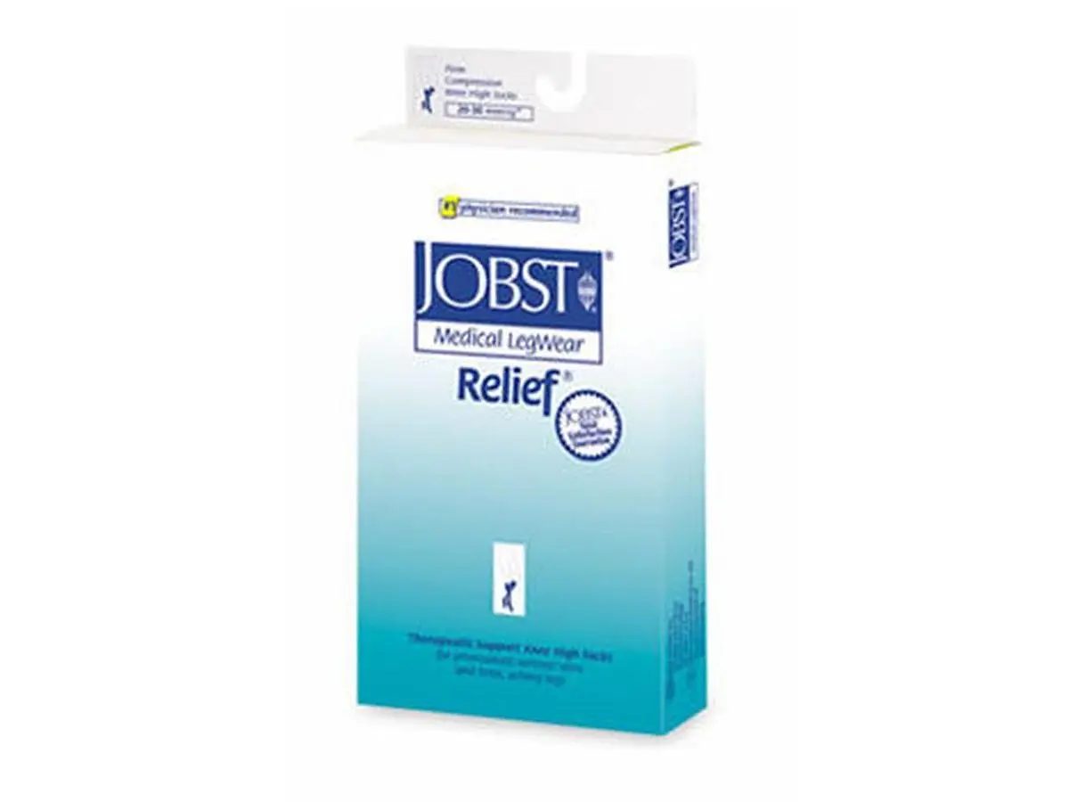 Jobst 114622 Unisex Compression Socks, 20-30 mmHg Relief Closed-Toe Knee Highs, Spandex Fabric, Pocket Design - Beige, Large