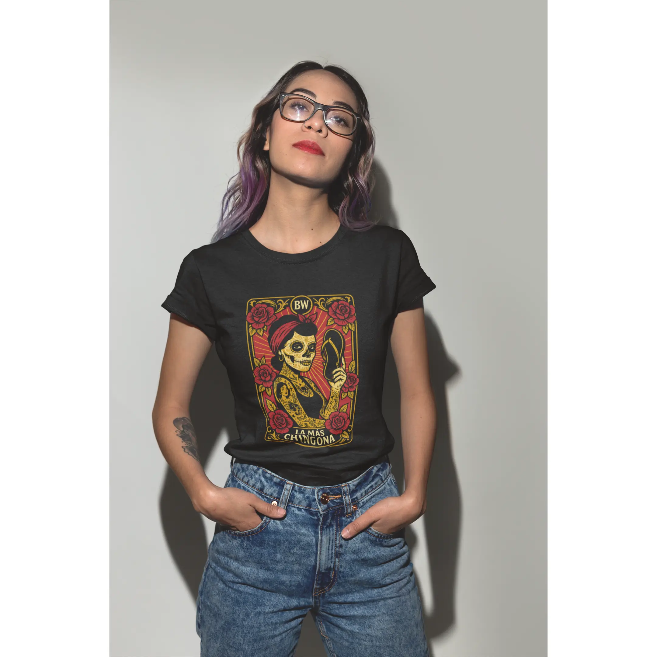 La Más Chingona Shirt Spanglish Latina Skeleton Tee con Chancla Día de los Muertos Chingona Vibes Skull Tshirt Cotton Top