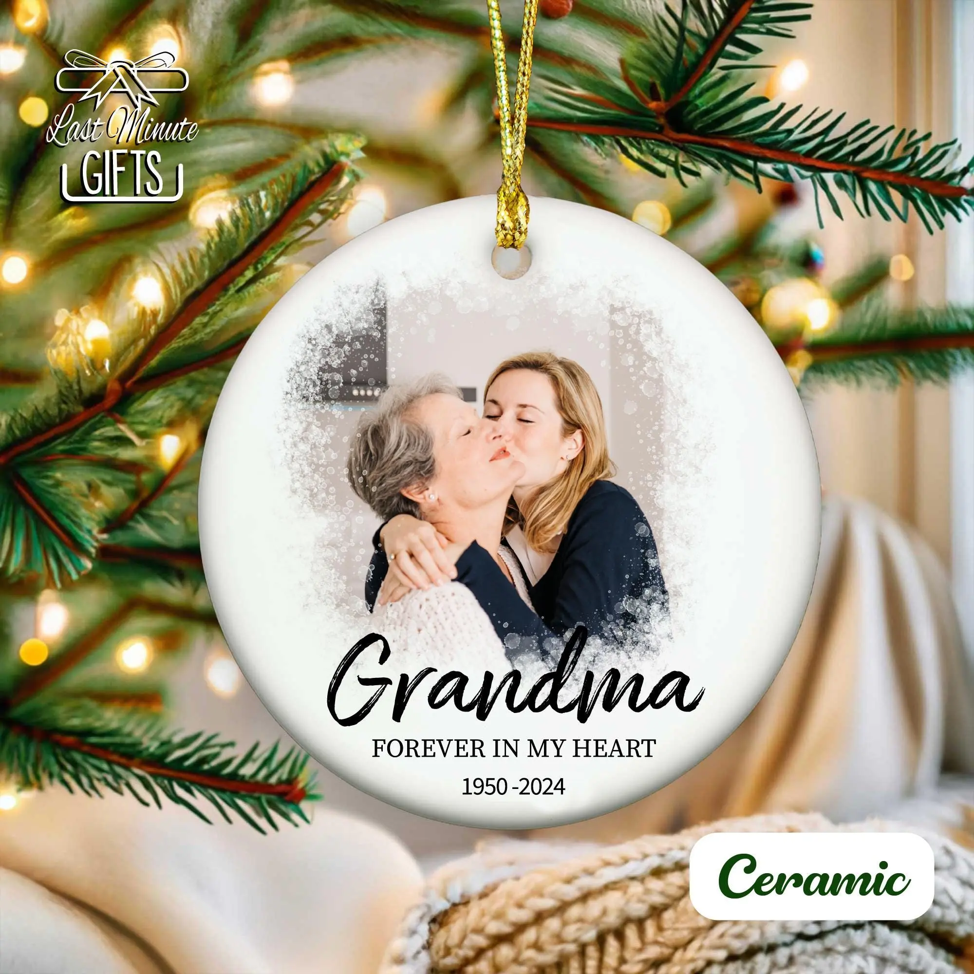 Personalized Memorial Ornament, Grandma Loss Acrylic Ornament, Grandma Remembrance Ceramic Ornament, Customized Photo Memorial Day Gift