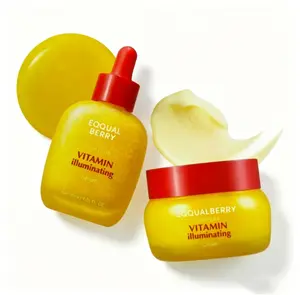 EQQUALBERRY VitaminIlluminating Serum & Cream Set - Vitamin C& Niacinamide | Targets Dark SpotslStrengthens Skin Barrier with CeramidesIGlowy, Lightweight Hydration summerwins