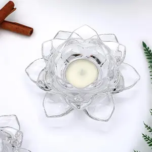 12 Pcs Crystal Glass Lotus Candle Holders Lotus Crystal Tealight Candle Holders Tealight Tea Light Candle Holders Lotus Candle Holders for Home Decor Wedding Party