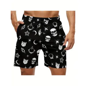 Men's swim trunks, beach shorts, gothic witchcraft moon cat skull elastic soft lightweight swim shorts, quick-dry swimwear, outdoor vacation casual sports shorts