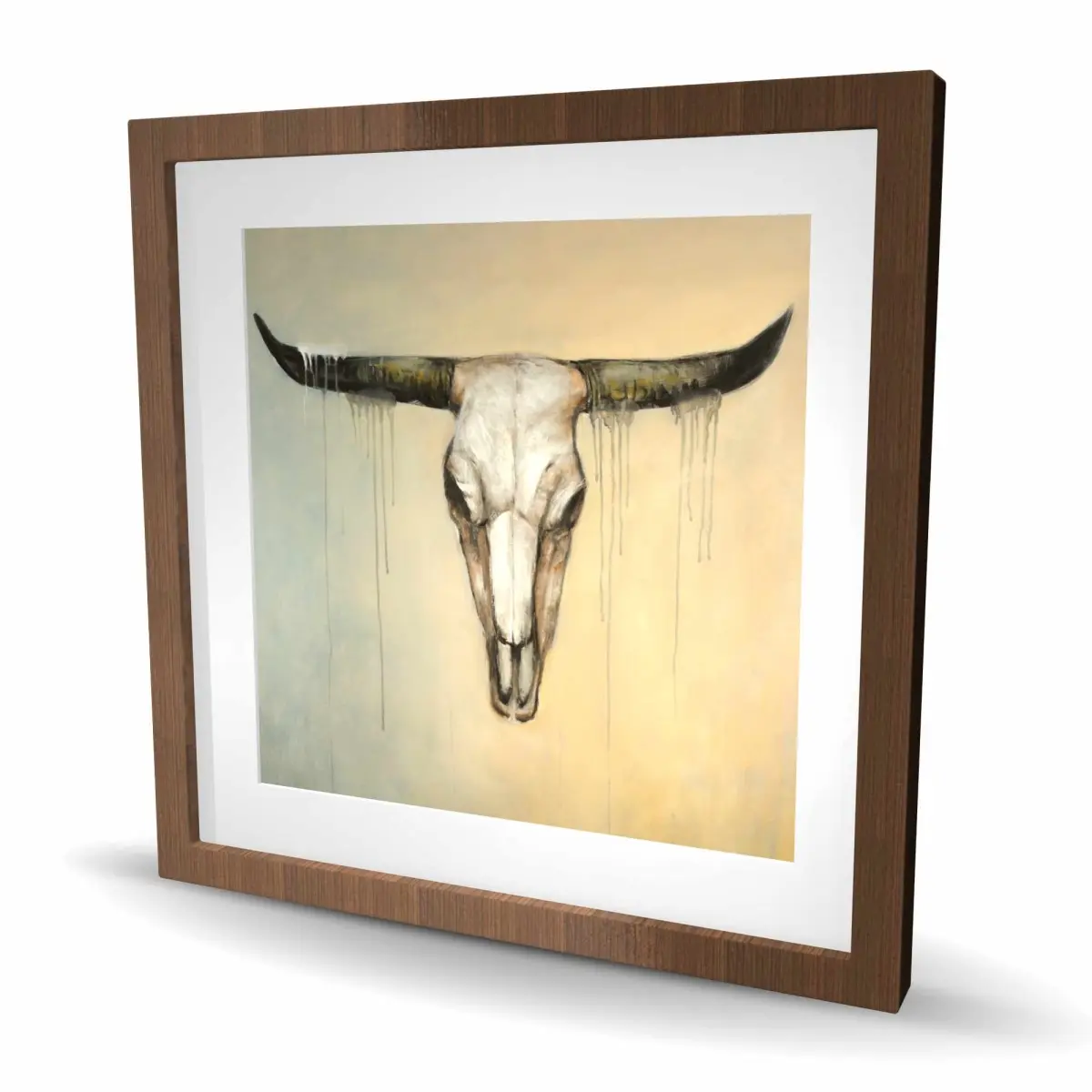 Begin Home Decor C1FM2424DSOU7T 24 x 24 in. Bull Skull - Brown Western Framed Matted Print Wall Art - Home Decor