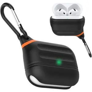 AirPods 4 Case Waterproof , Anti-Lost Silicone Protective Cover, Wireless Charging & LED Visible, with Hook