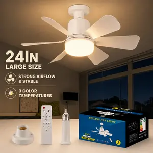 24in Plug-in Ceiling Fan Light with Remote Control, Strong Airflow & Stable Pure Copper DC Motor, Variable-Speed Energy-Saving Quiet Operation with Adjustable Lighting and Timer Function, Home Decor Atmosphere Lighting