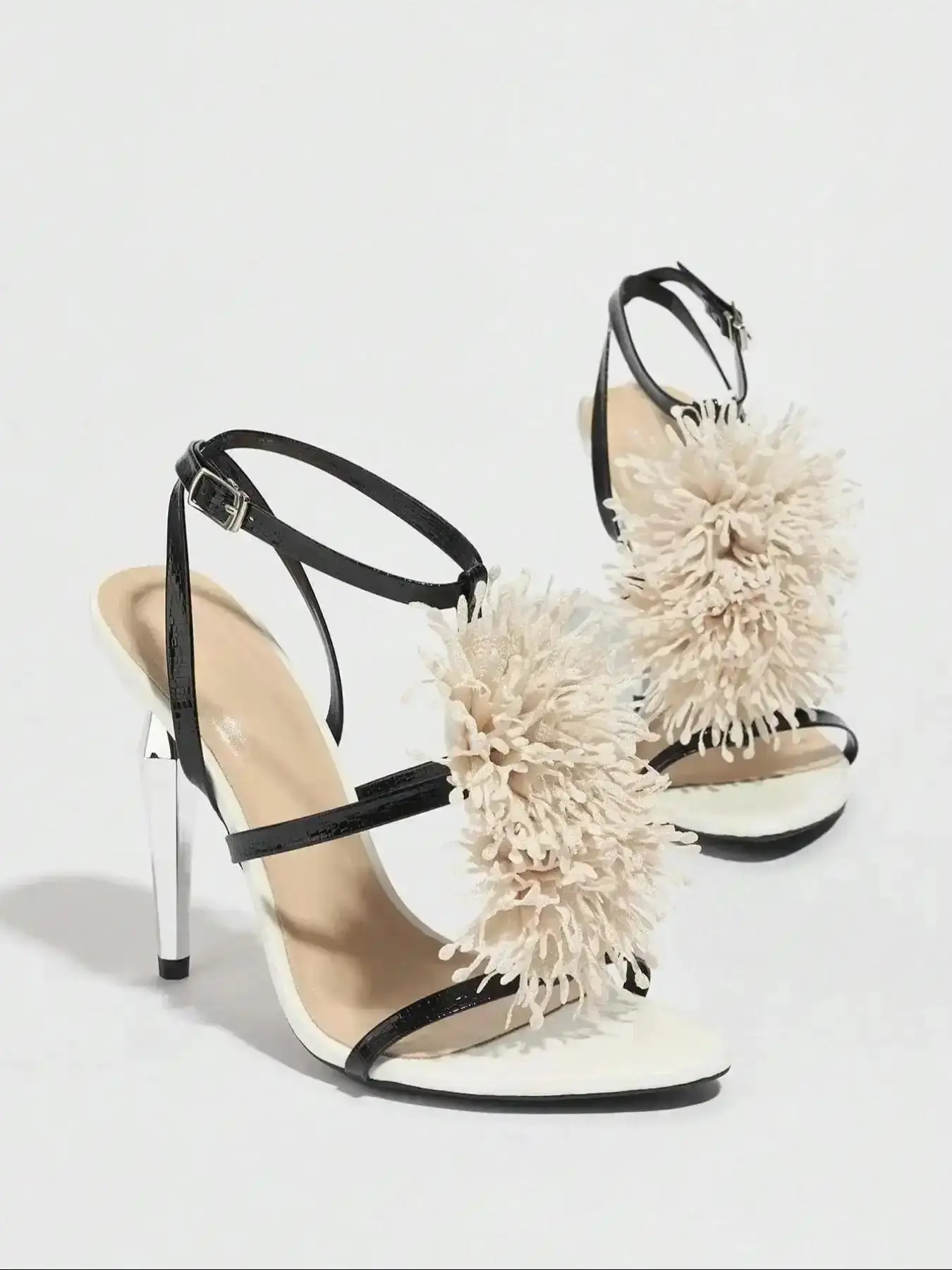 New 12cm Stiletto High Heels Sandals Floral Design Sexy Fashion Women Shoes Elegant Open Toe Party Evening Wear Footwear Summer PU Leather Rubber Sole poolside go to versatile lightweight relaxed beach day Trendy Casual