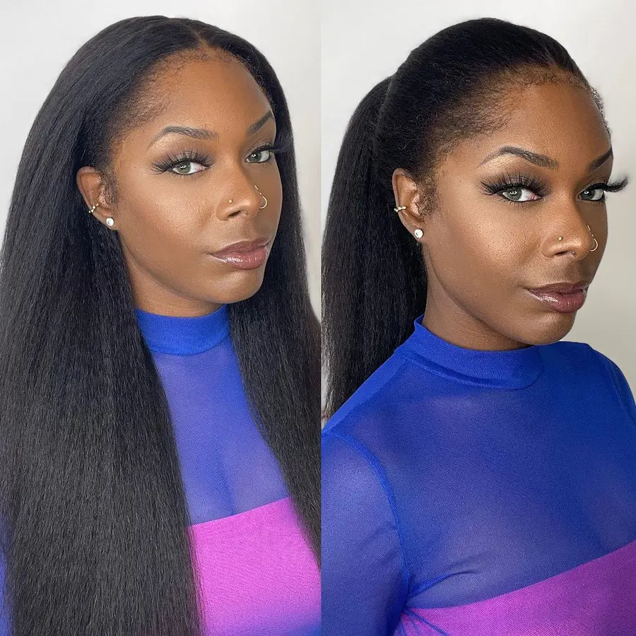Cynosure 360 Lace Frontal Wigs Kinky Straight HD Lace Front Hidden Strap Human Hair Wigs Pre Plucked Pre Bleached Natural Around Kinky Edges
