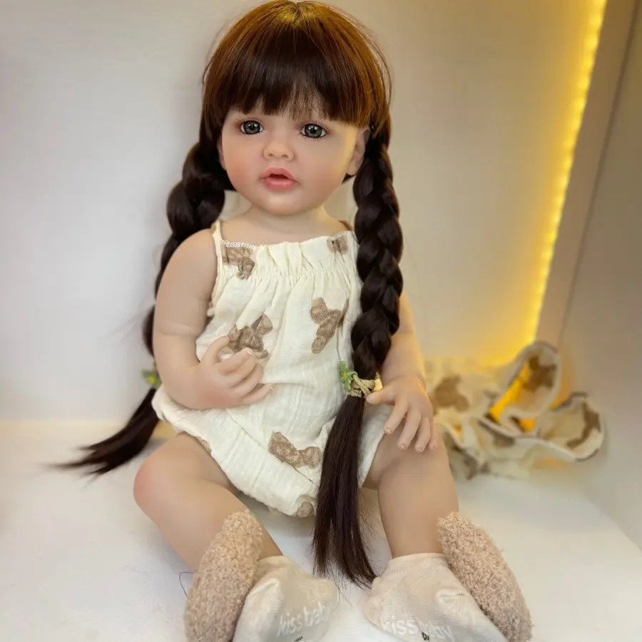 BZDOLL 55cm (22in) Full Vinyl Body Lifelike Reborn Baby Girl Doll, Soft Silicone Washable Bath Toy with Doll Accessories for Girls, Princess Toddler Play House Toy