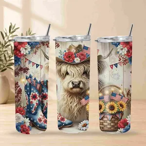Patriotic Highland Cow 20oz Skinny Tumbler