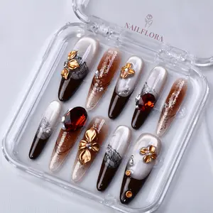 NailFlora Amber Espresso – Handmade Press-On Nails | Elegant, Glossy, Salon-Quality Luxury Nail Set
