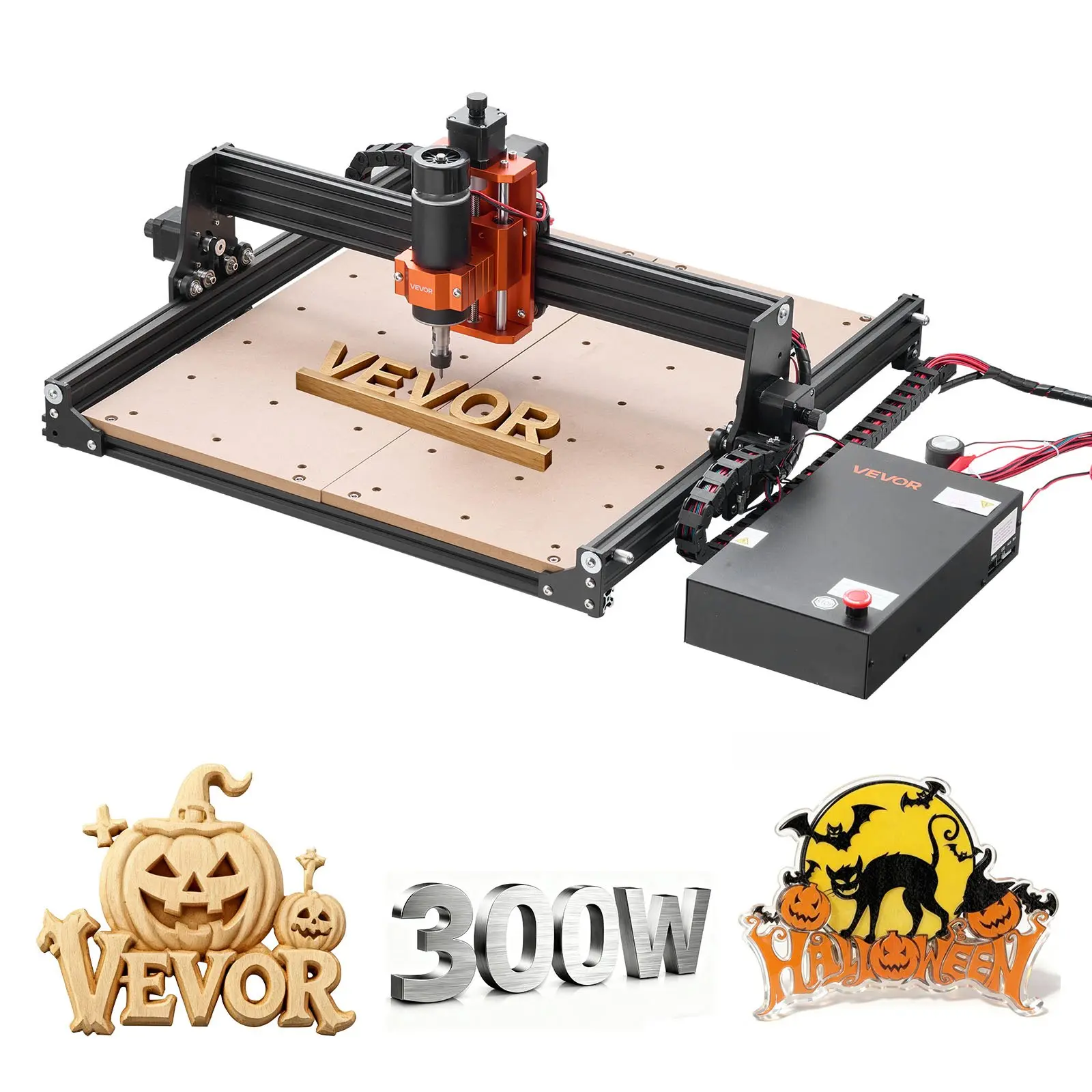 VEVOR CNC Router Machine, 300W Spindle, 3-Axis Wood Engraving Milling Machine, with 15.75x 15.75x 2.36 in Working Area, Offline Controller, Aluminum Alloy Structure, for Wood Acrylic Carving Cutting