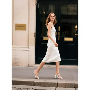 Women’s Strappy High Heels – Open Toe, Beaded Pearl, Round Toe, Ankle Strap, Stiletto Heel Sandals