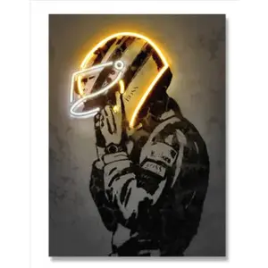 Retro Helmet Neon Canvas Art – Vintage Wall Decor