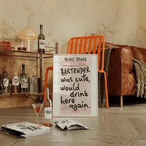 Bartender Was Cute Would Drink Here Again Bar Cart Black White Retro Guest Check Wall Art Bartender Gift Men Cave Decor