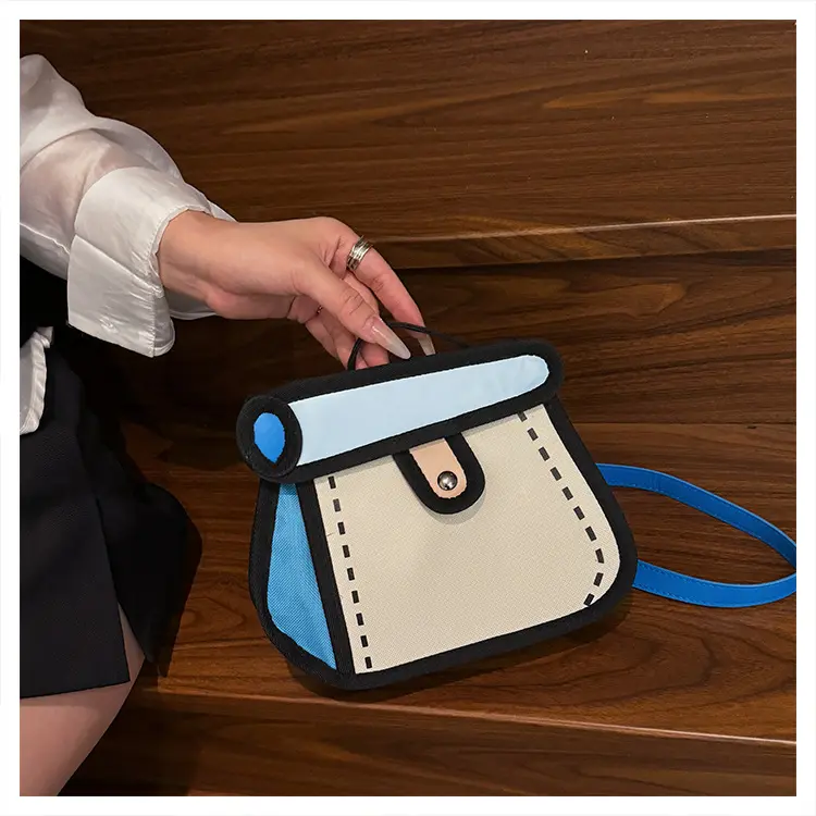 Funny 2D Cartoon Crossbody Bag Creative Cute Handbag Anime Style 2D Drawing Bag for Women & Men