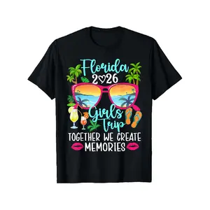 Florida 2026 Girls Trip T-Shirt - Fashion Glasses Print & Florida-Themed, Relaxed Fit Short Sleeve Round Neck Casual Top, Soft Breathable Suitable for Men &, Birthday Gift Idea for Spring Summer Fall Casual Attire (Machine Washable)