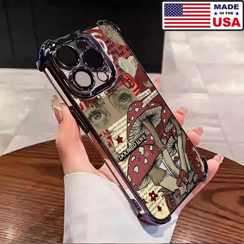 Doomed Love Mushroom Vintage Aesthetic Design Pattern Casing For iPhone 17 16 15 14 13 12 Samsung 22 23 24 25 Plus Pro Max Ultra Soft Silicon TPU Shockproof Protector Vintage Unique Fashion Mobile Phone Case