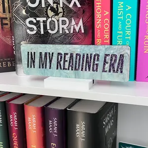 In My Reading Era Acrylic Bookshelf Sign 8" x 2.5" Laser Engraved White Base Decor for Book Lovers & Aesthetic Book Nook Decor Lightweight Gift