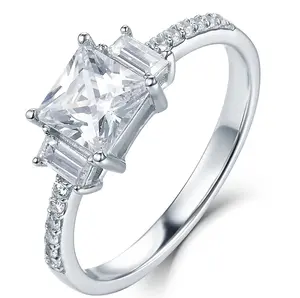 Janefashions Princess Cut 3-Stone 925 Sterling Silver CZ Engagement Ring Band Size 3-14 S3981