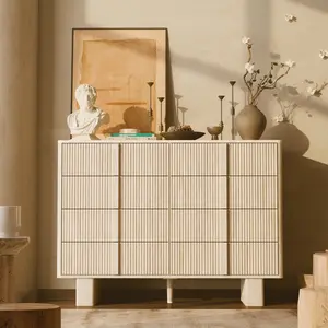 Octagon Wood Storage Cabinet with 8 Sliding Drawers, 3D Carved Wooden Accent Cabinet for Living Room, Space-Saving Design