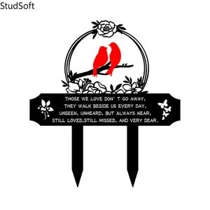 Couple Bird Metal Memorial Plaque, Red Single Sided Ground Insert Sign, Outdoor Decorative Commemorative Marker Plate