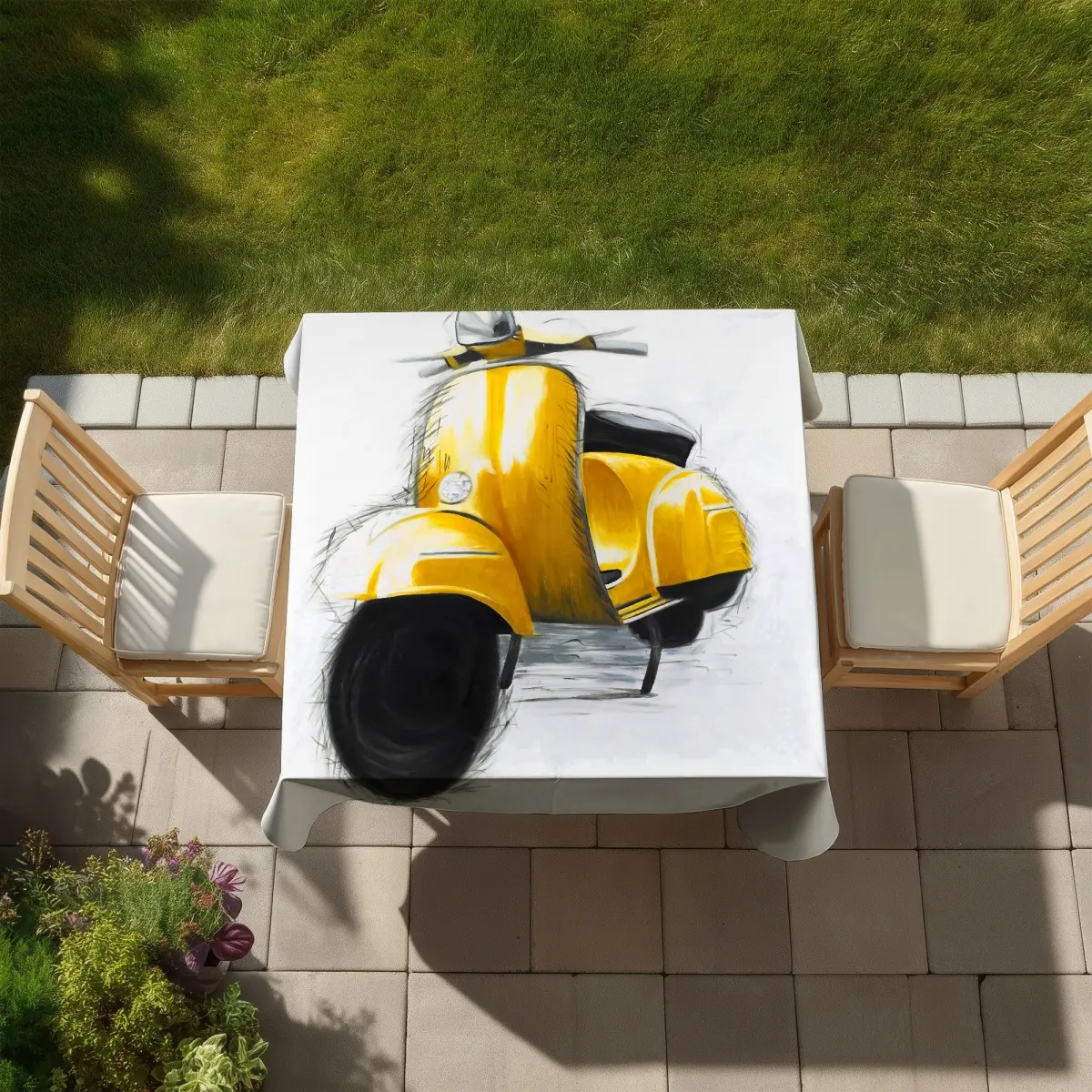 360 stand Yellow Italian Flair 58x58" Square Tablecloth, Indoor-Outdoor Furniture Decor for Outdoor Tables, Model C1TC58581Y4BMC, Indoor-Outdoor Tablecloths