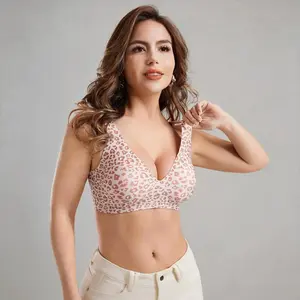 Jelly Bra Deep V Plunge with Wide Straps Seamless Wireless Bras Comfort & Sexy U-Back Design Everyday T-shirt Bra for Women Casual Wear