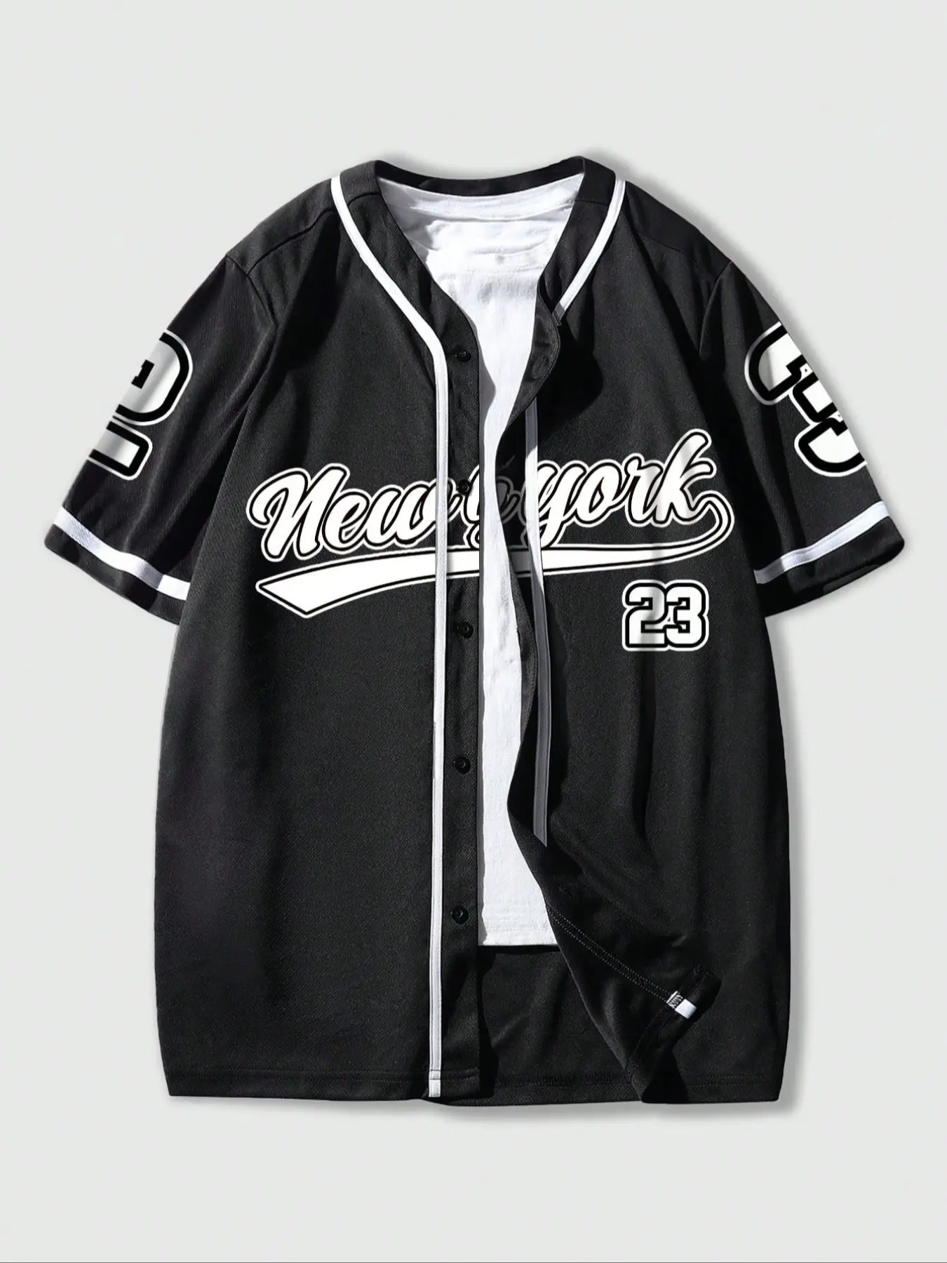 New York American Vintage Baseball Jersey Short Sleeve, Sporty Open Front Shirt, Number 23 Print, Loose Fit, Casual Top