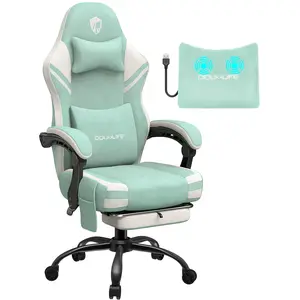 Gaming Chair, Tech Fabric Computer Chair with Massage, Office Chair with Pocket Spring Widened Cushion, High Back Ergonomic Chair with Footrest Lumbar Support Upgraded Metal Legs 350LBS (Green)