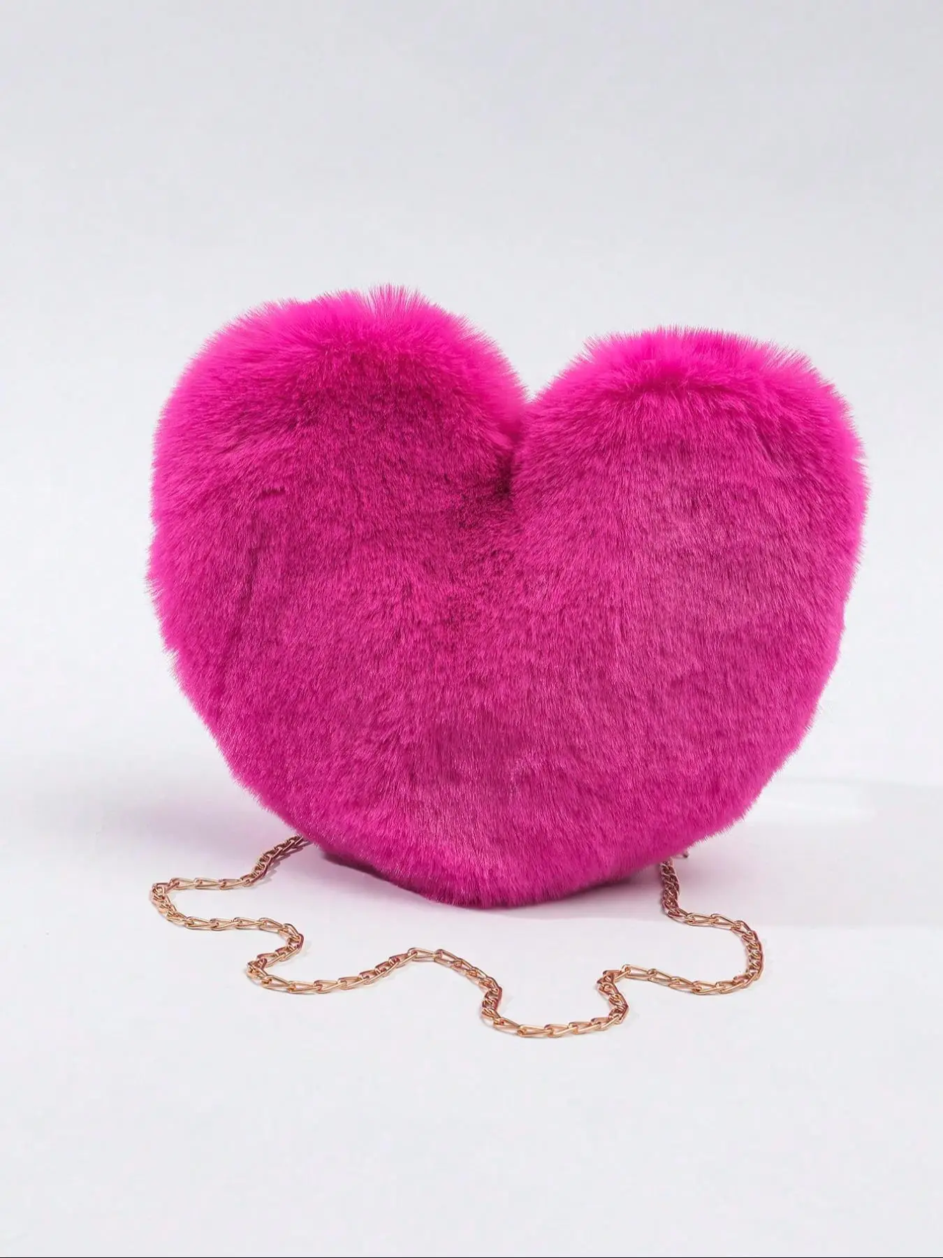Women's Fashion Heart Shaped Fluffy Plush Crossbody Bag, Casual Solid Color Chain Strap Warm Winter Shoulder Bag for Teen Girl, College Student, Perfe