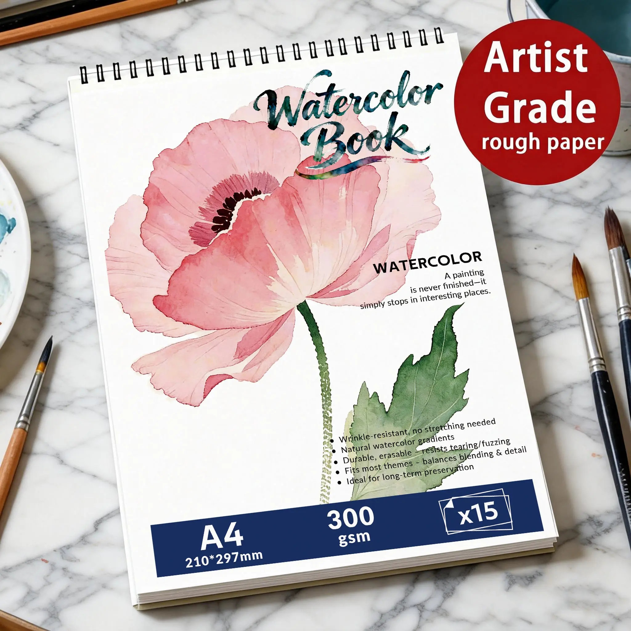 A4/a5 Spiral-Bound Watercolor Book, 300gsm Artist-Grade Paper, 15 ...