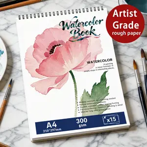 A4/a5 Spiral-Bound Watercolor Book, 300gsm Artist-Grade Paper, 15 Sheets, Poppy Flower Cover, Bleed-Resistant, Durable Binding, Uk Artists, Durable Drawing Pad