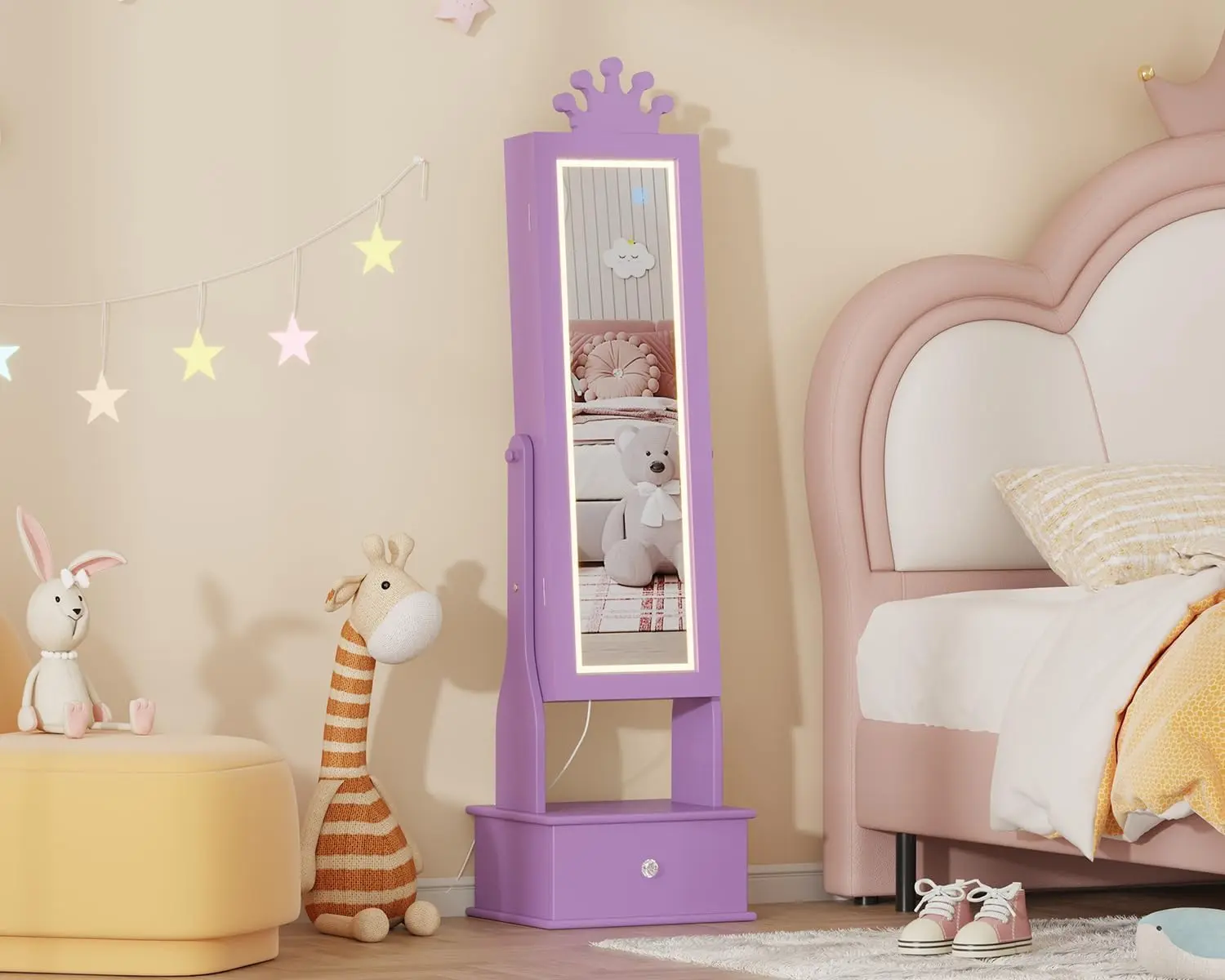 Garvee 46" Jewelry Cabinet with Full-Length Mirror, Freestanding Mirror with Storage Drawers, Vanity Dress Up Mirror with Jewelry Organizer, Jewelry Armoire for Birthday Gift (Purple)