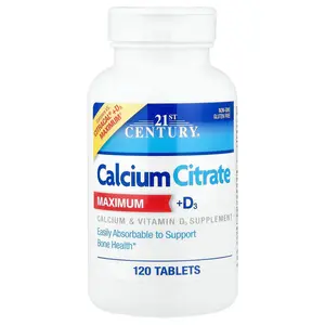 21st Century Calcium Citrate Maximum + D3, 120 Tablets