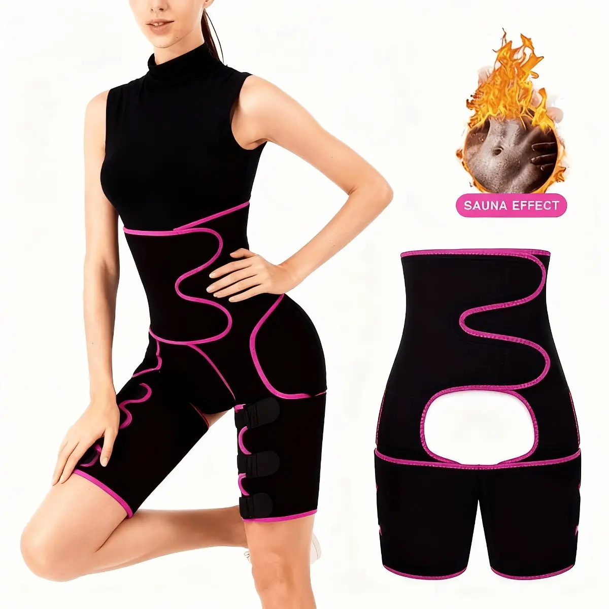 Women's 3-in-1 Sweat Waist Trainer & Thigh Shaper with Butt Lifter - Body Slimming Fitness Belt