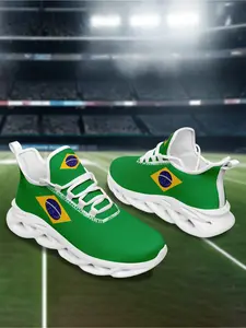 Men's Brazil Flag Print Lace-Up Low Top Sports Shoes, Classic Lightweight Sneakers, Comfortable Running Shoes, Walking Shoes, Breathable Plus Size