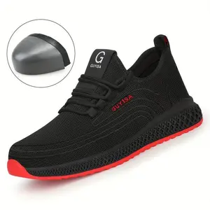 [Puncture Proof Steel Toe Shoes] Men's Steel Toe Puncture Proof Anti-skid Work Safety Shoes, Breathable Woven Knit Industrial Construction Sneakers, men's footwear Closed Boy