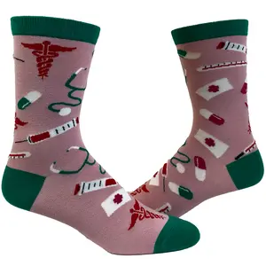 Women's Medical Pattern Socks for Nurses and Doctors Cute Funny Hospital Graphic Novelty Footwear Funny Graphic Socks Comfortable Fitted Spandex Cotton