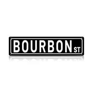 Bourbon St Metal Street Sign 16×4 Inch | Black Bourbon Road Sign Decor | Bar Kitchen Pub Man Cave Wall Art Plaque | Whiskey Lover Gift | Palette&Wall | summervibes