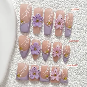 Live | CuraTique | Lavender Star 10PCS Handmade Press On Nails REUSABLE 3D Gel Spring 2026 / Light Luxury、Lovely、Gorgeous