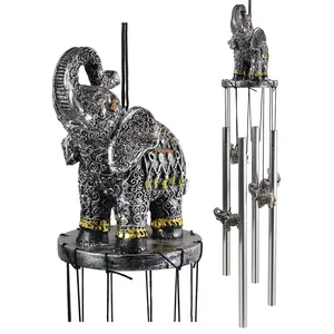 Feng Shui Thai Buddha Elephant In Filigree Art Figurine Crown Garden Wind Chime