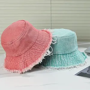 Women's Lightweight Denim Bucket Hat - Solid Color, Wide Brim Sun Protection Fisherman Cap for Beach & Outdoor Travel, Breathable & Stylish with