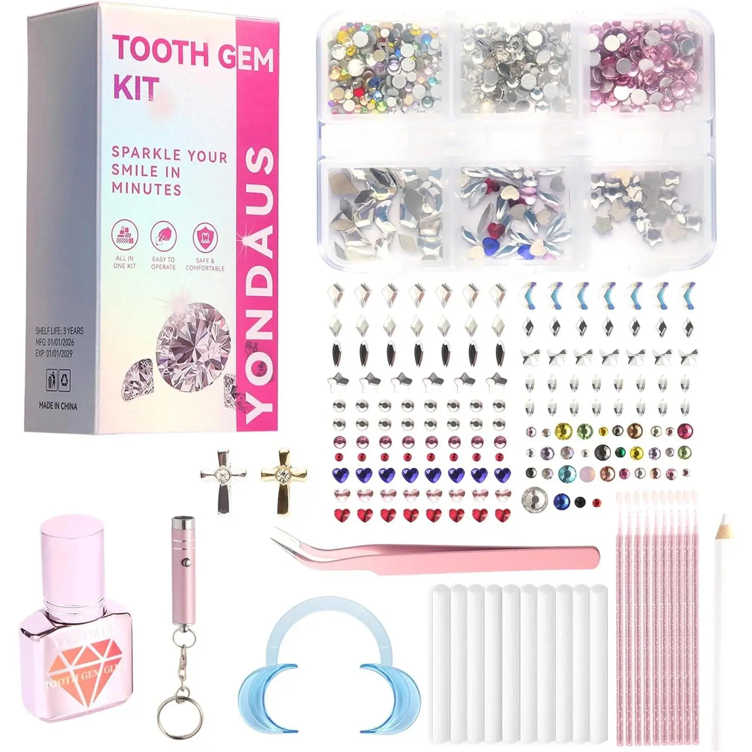 Tooth Gem Kit with 402 Pcs Multi-Shape Crystal Gems, Professional DIY Teeth Jewelry Set with Glue for Parties and Festivals, Long-Lasting Gift Idea, Tooth Gems