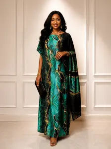 Women's  Green&golden marble Print Long Scarf & Poncho Set, Casual Soft Comfortable Shawl for Beach Vacation, Beach Cover Up, Swimwear Coverups, Fashion Accessories for Women & Girls