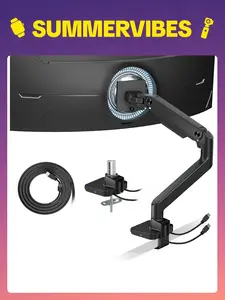 【SummerVibes】ARES WING  Single/Dual Monitor Mount with USB A/C, Ultrawide Monitor Arm for 17 to 49 inch Heavy Duty Screen, Holds 44 lbs, Adjustable Gas Spring Arm Desk Mount with Clamp and Grommet Base