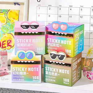 High-Value 108 Sheets Gradient Pearl Sticky Notes, Transparent Pull-Out Design, Student Memo Stickers, Easy Writing with Pen, Sticky Labels