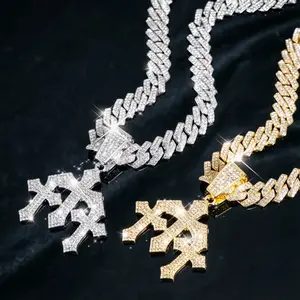 New Men's Iced Out Moissanite Stacked Crosses Pendant Necklace, Hip Hop Jewelry with Exaggeration 14mm Cuban Chain Rhinestone Gift, Luxury Trend