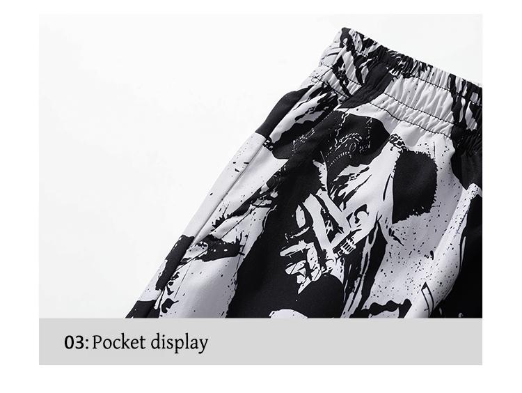 Artistic ink printing casual pants men's loose hanging high street pants black and white graffiti trend straight pants