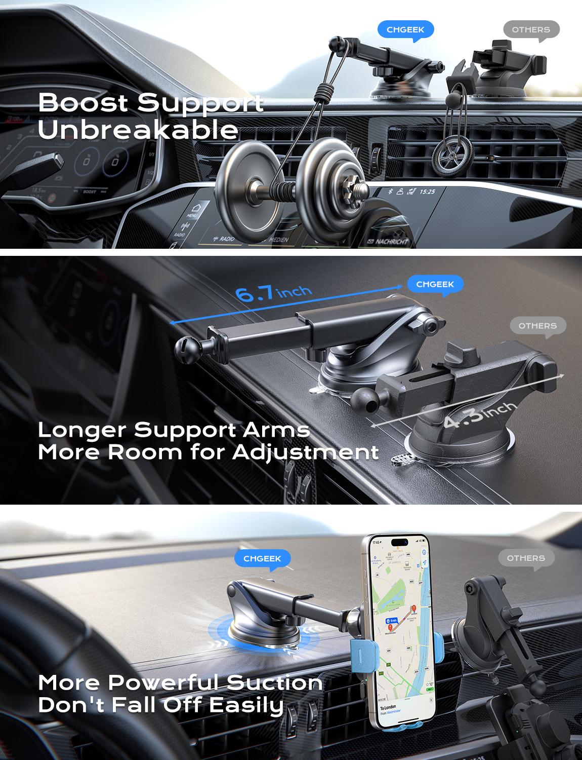 CHGeek Wireless Car Charger, 15W Fast Charging Auto-Clamping Car Adapter Cellphone Mount Phone Holder