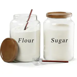 1 Gallon Glass Jars with   and glass spoon, Sealable , Borosilicate Large Tall Glass Sugar Flour Storage Container Jar Set for Candy, Cereal - 2 Pack (1 Gallon - 2 pack)